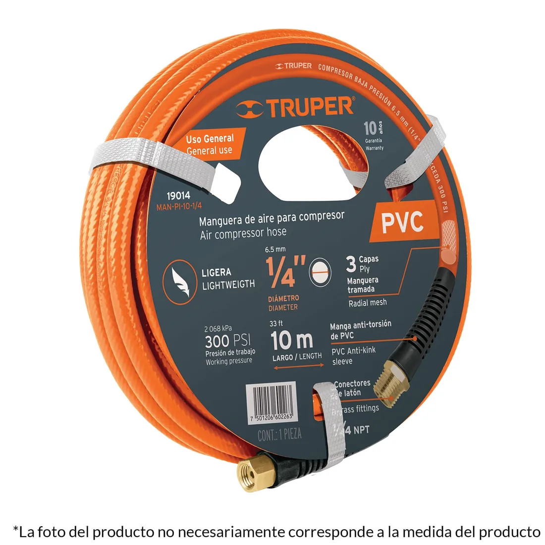 Manguera para compresor, de PVC, 10m x 3/8', TRUPER