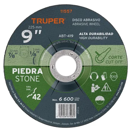 Disco Tipo 42 de 9' x 3.2 mm para corte de piedra, TRUPER