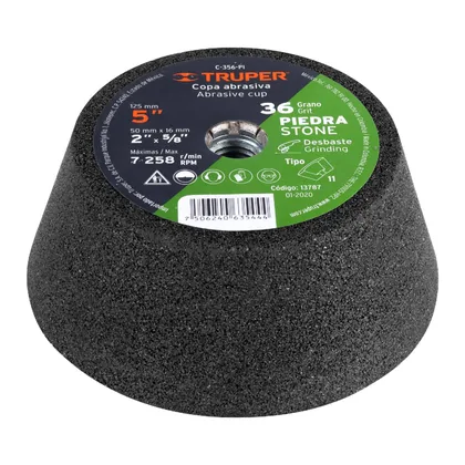 Copa desbaste de piedra 5' grano 36, eje 5/8-11, TRUPER