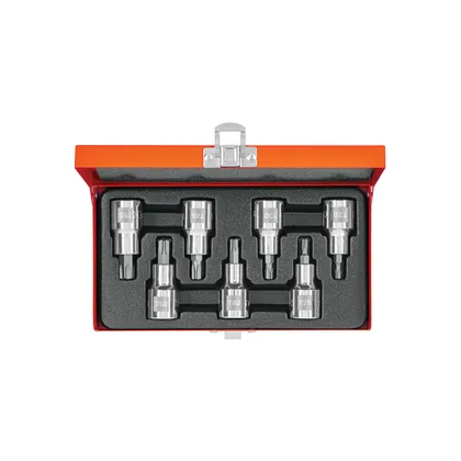 Juego de 7 dados cuadro 1/2' punta torx, estuche metálico