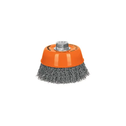 Carda copa 5' alambre ondulado grueso, eje 5/8'-11, TRUPER