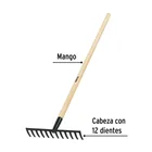 Rastrillo recto de 12 dientes, mango de 48', PRETUL 2