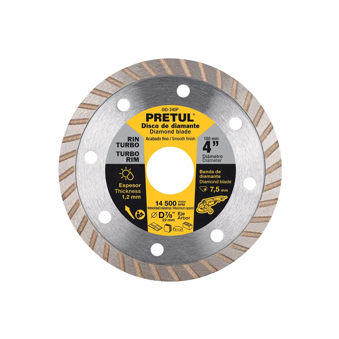 Disco de diamante de 4' x 1.2 mm, rin turbo, PRETUL