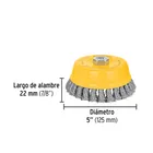 Carda copa 5' alambre trenzado grueso, eje 5/8'-11, PRETUL 3