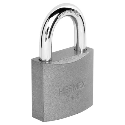 Candado de hierro 38 mm, gancho corto en caja, HERMEX