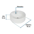 Lavabo de porcelana de sobreponer redondo, blanco, FOSET 2