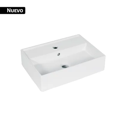 Lavabo de porcelana de sobreponer rectangular, blanco, FOSET