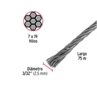 Metro de cable flexible 3/32' de acero 7x19 hilos, 75 m 2