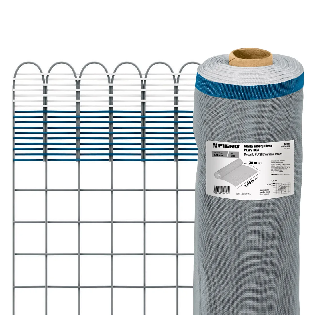 Rollo de 30 m x 1.05 m de malla mosquitera plástica gris