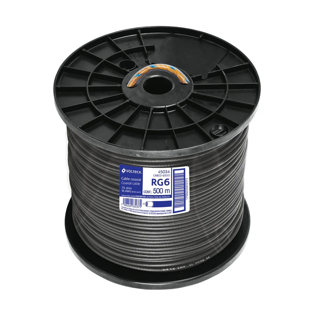 Metro de cable coaxial RG6 en carrete de 500 m, VOLTECK