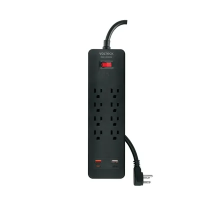 Multicontacto 8 entradas, 2 USB A + 2 USB C, negro, VOLTECK