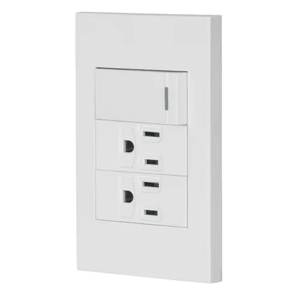 Placa armada 1 interruptor, 2 contactos,1mod,Española,blanco