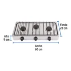 Parrilla de gas de sobreponer 3 quemadores, inox, FOSET 3