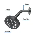 Regadera redonda 4-1/4' brazo y chapetón, negro, BASIC 2