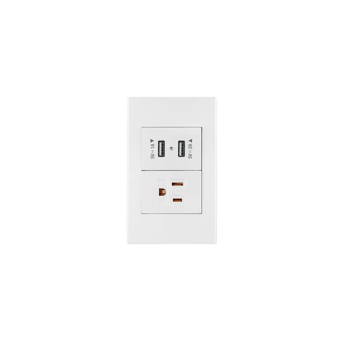 Placa armada 1contacto, 2puertos USB, 1.5mod,Española,blanco