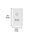 Placa armada 1contacto, 2puertos USB, 1.5mod,Española,blanco 4