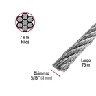 Metro de cable flexible 5/16' de acero 7x19 hilos, 75 m 3