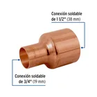 Reducción bushing de cobre 1-1/2 x 3/4', FOSET 2