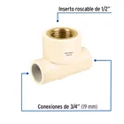 Tee reducida hembra de CPVC 3/4' x 3/4' x 1/2' inserto latón 2