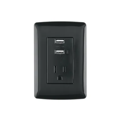Contacto aterrizado + 2 puertos USB, negro, línea Italiana