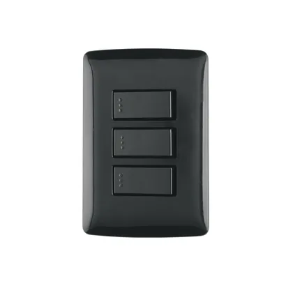 Placa armada 3 interruptores sencillos,negro, línea Italiana