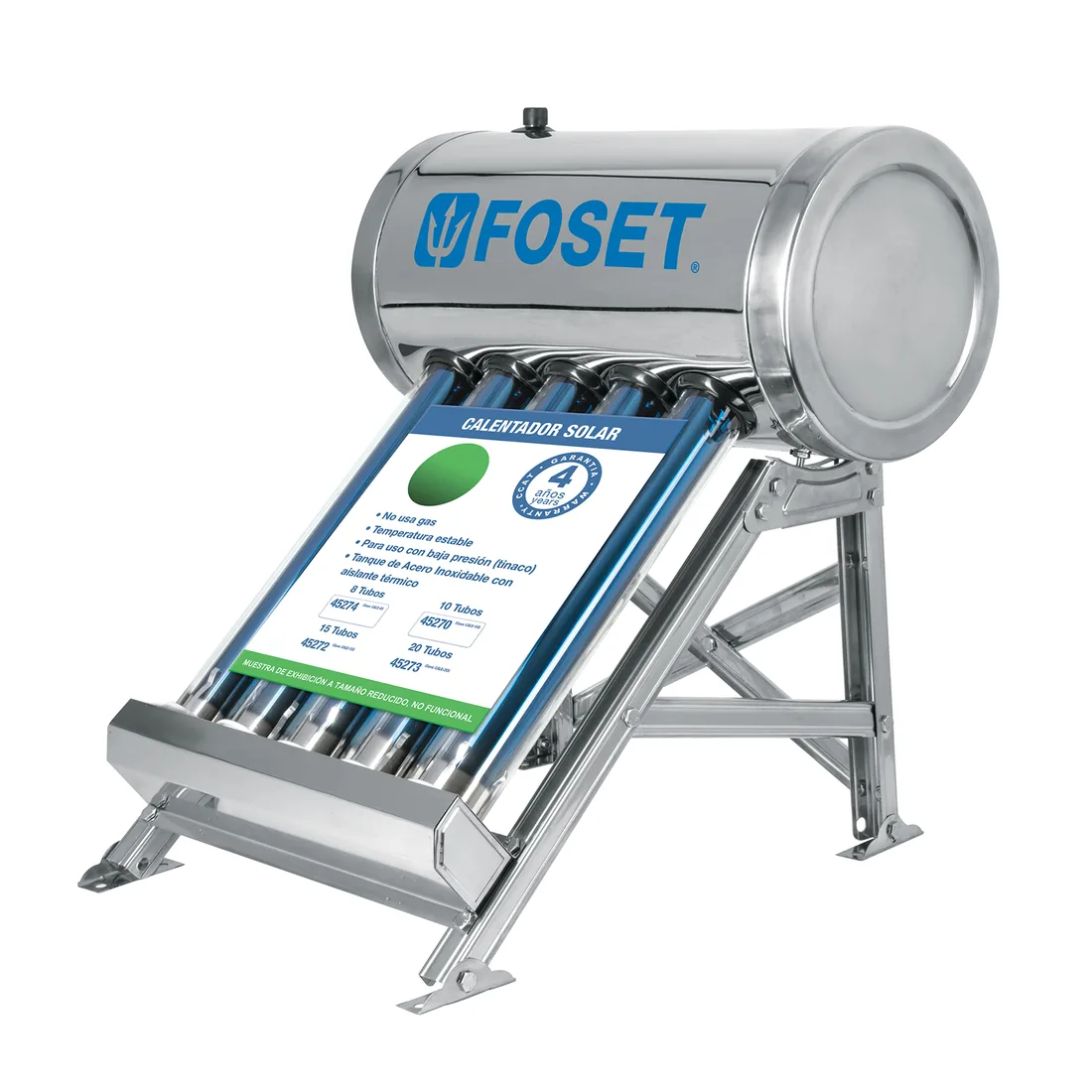 Exhibidor con maqueta de calentador de agua solar, FOSET
