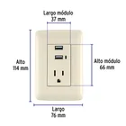 Contacto aterrizado + 2 puertos USB, marfil, línea Italiana 3