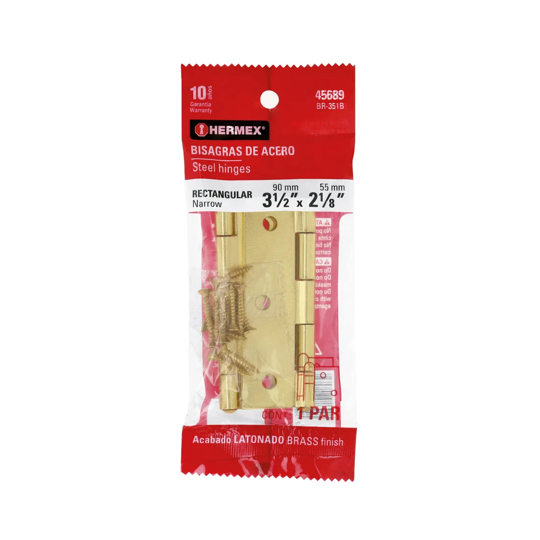 Bolsa 2 bisagras rectangulares 3-1/2 x 2-1/8' acero latonado