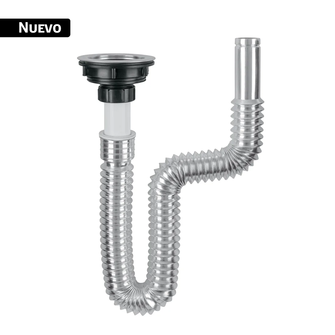 Céspol flexible cromado, contracanasta de acero inoxidable