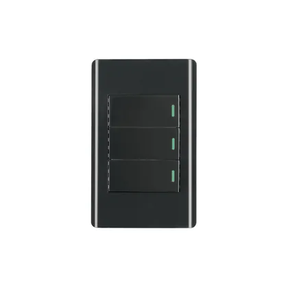 Placa armada negra 3 interruptores 1 módulo, Lisboa, VOLTECK