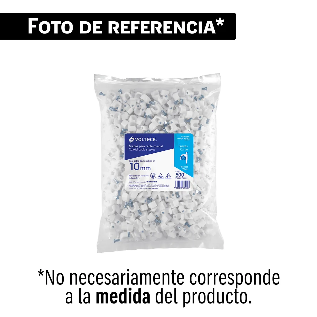 Bolsa con 100 grapas blancas de 9.5 mm para cable plano