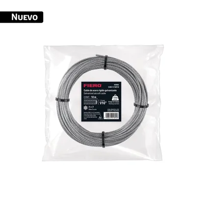 Cable rígido 1/16' x 10 m, acero galvanizado, FIERO