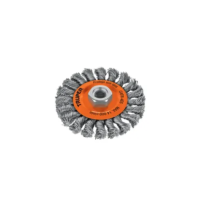 Carda circular 4' alambre trenzado, eje 5/8'-11, TRUPER