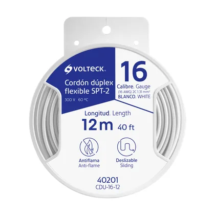 Carrete con 12 m cordón dúplex flexible SPT 16 AWG, VOLTECK