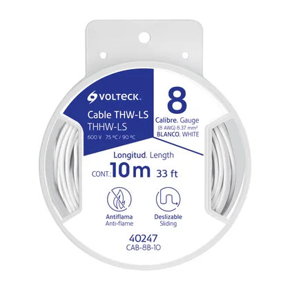 Carrete con 10 m de cable THHW-LS 8 AWG blanco, VOLTECK