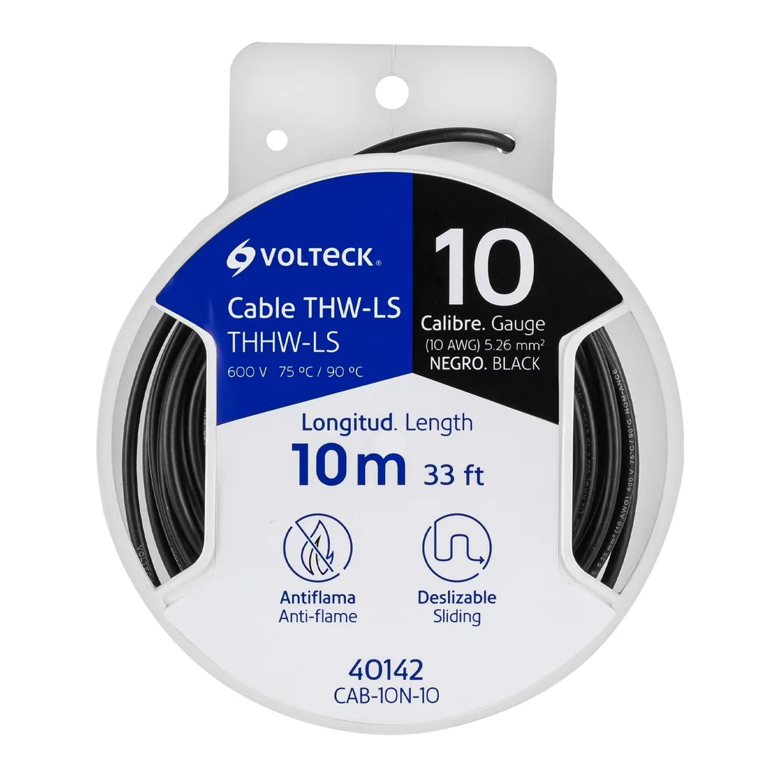 Carrete con 10 m de cable THHW-LS 10 AWG negro, VOLTECK