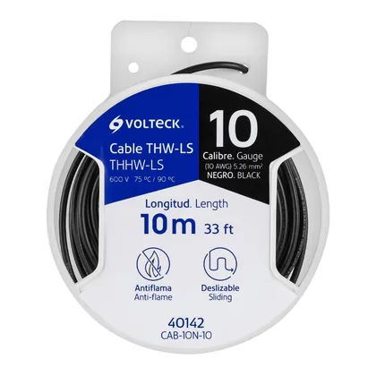 Carrete con 10 m de cable THHW-LS 10 AWG negro, VOLTECK