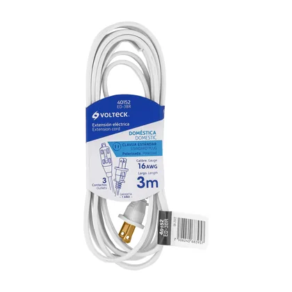 Extensión eléctrica doméstica 3 m clavija recta, blanca