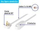 Extensión doméstica aterrizada 3 m blanca con clavija plana 4