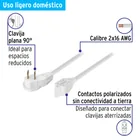 Extensión eléctrica doméstica 2 m clavija plana, blanca 3