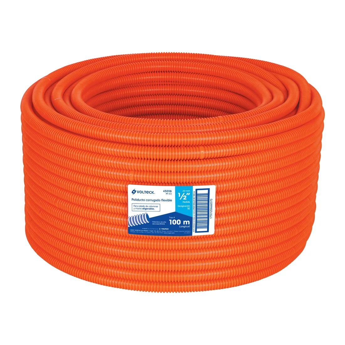 Metro de poliducto 1/2' corrugado flex. s/guía, rollo 100 m