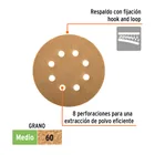 Paquete con 5 discos de lija 5' grano 60, 8 perforaciones 2