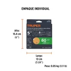 Paquete con 5 discos de lija 5' grano 80, 8 perforaciones 5
