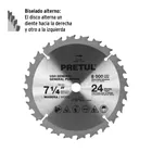 Disco sierra 7-1/4' p/madera, 24 dientes centro 5/8', PRETUL 2
