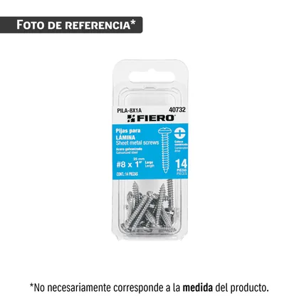 Blíster con 8 pijas para lámina, #8 x 2', FIERO