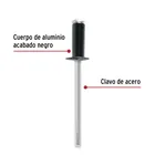 Bolsa c/50 remaches 5/32'x3/8' negros de aluminio, ala 5/16' 2