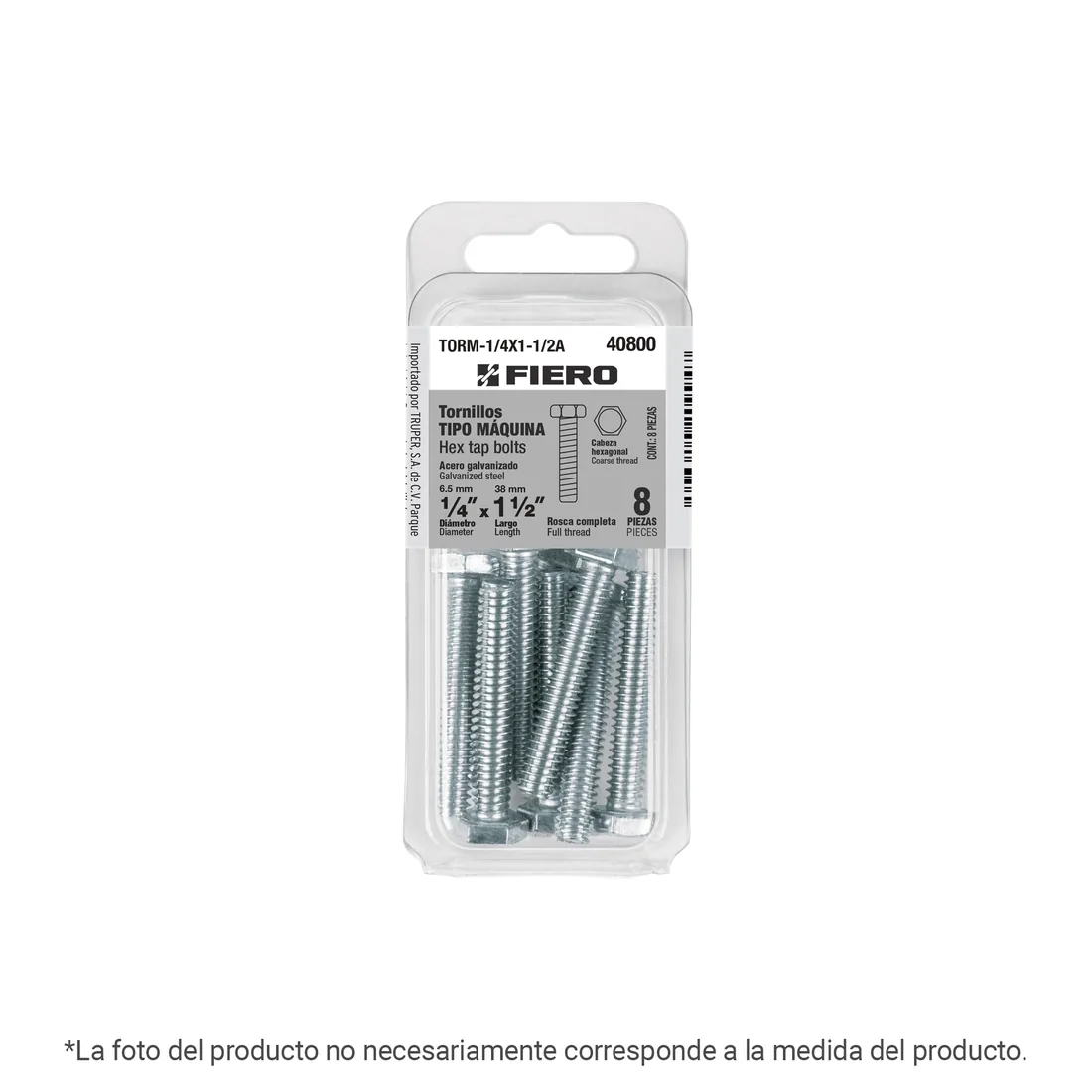 Blíster 4 tornillos máquina 3/8x1' hexagonal,galvanizado