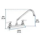 Mezcladora 8' fregadero cromo, cuello largo, cono, BASIC 3