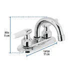 Mezcladora 4' para lavabo, cuello curvo, manerales cono 3