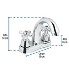 Mezcladora lavabo 4' cromo, nariz curva, cruceta, AQUA 3